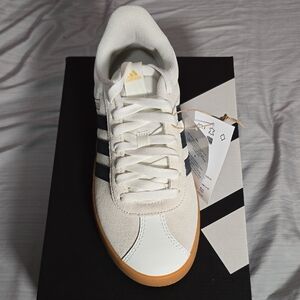 Adidas Women's White and Black Sneakers with Gum Sole